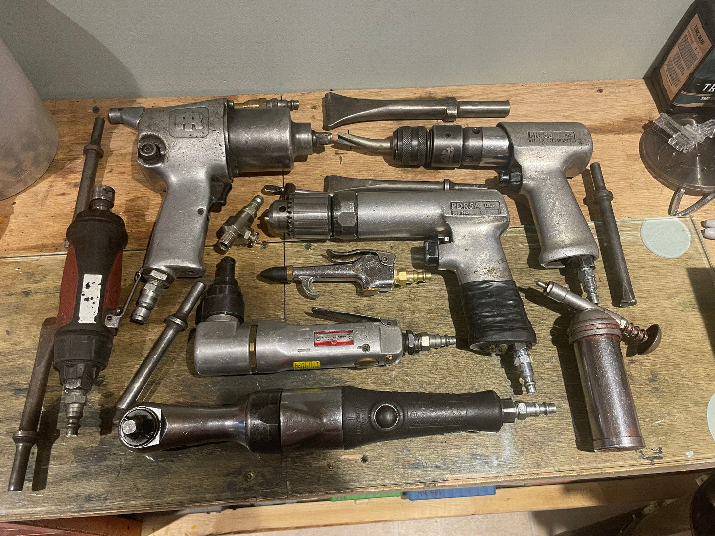 Sixteen Piece Air Tool Lot with Snap-On, Mac Tools, Ingersoll Rand, and Others