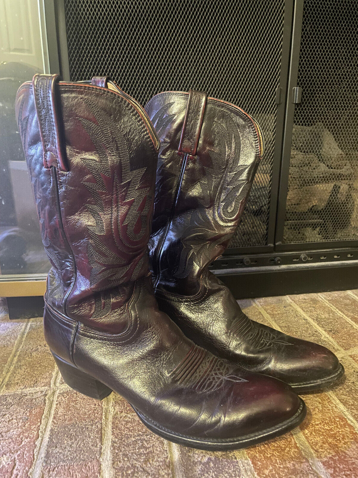 Lucchese Carson Leather Sole Dress Boot, Black Cherry, Style #M1201, Size 12D